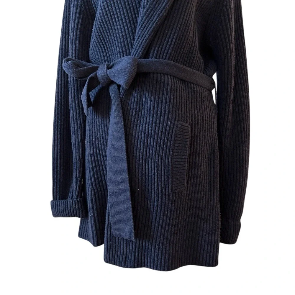 Tory Burch Navy Blue Wool Cashmere Wrap Sweater‎ Rolled Neck Women's size Medium